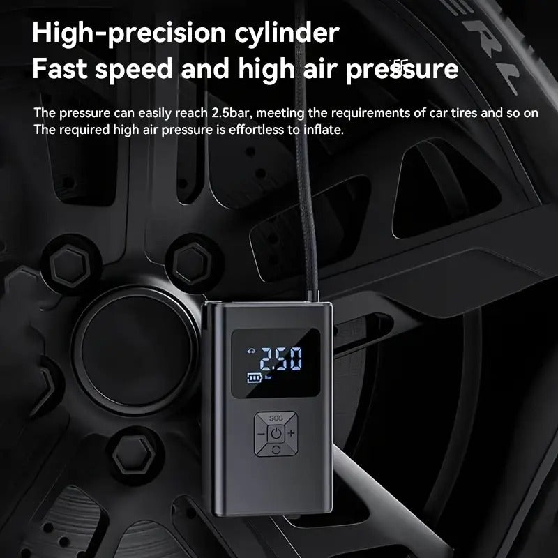 Portable Inflator with LED Light, Digital Tire Inflator - Wireless, Rechargeable Battery & Plug-in Power, Suitable for Cars, Motorcycles, Bikes, Balloons