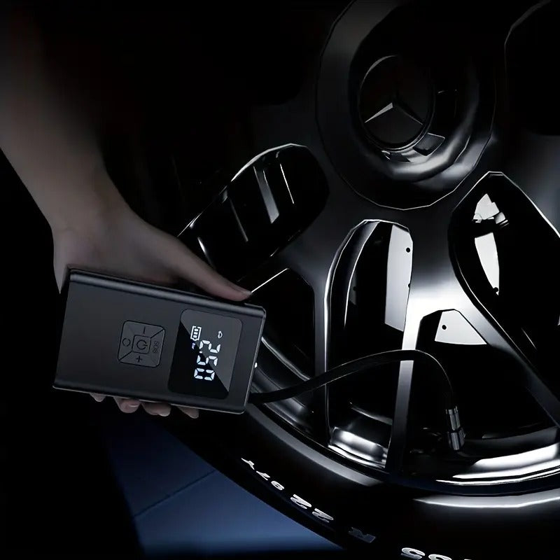 Portable Inflator with LED Light, Digital Tire Inflator - Wireless, Rechargeable Battery & Plug-in Power, Suitable for Cars, Motorcycles, Bikes, Balloons