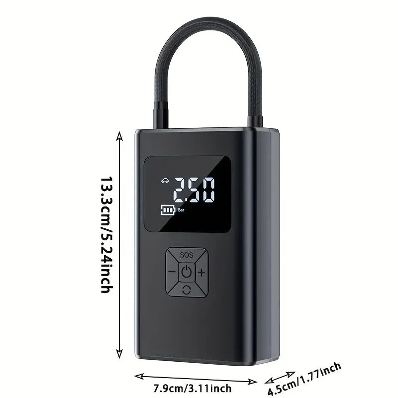 Portable Inflator with LED Light, Digital Tire Inflator - Wireless, Rechargeable Battery & Plug-in Power, Suitable for Cars, Motorcycles, Bikes, Balloons